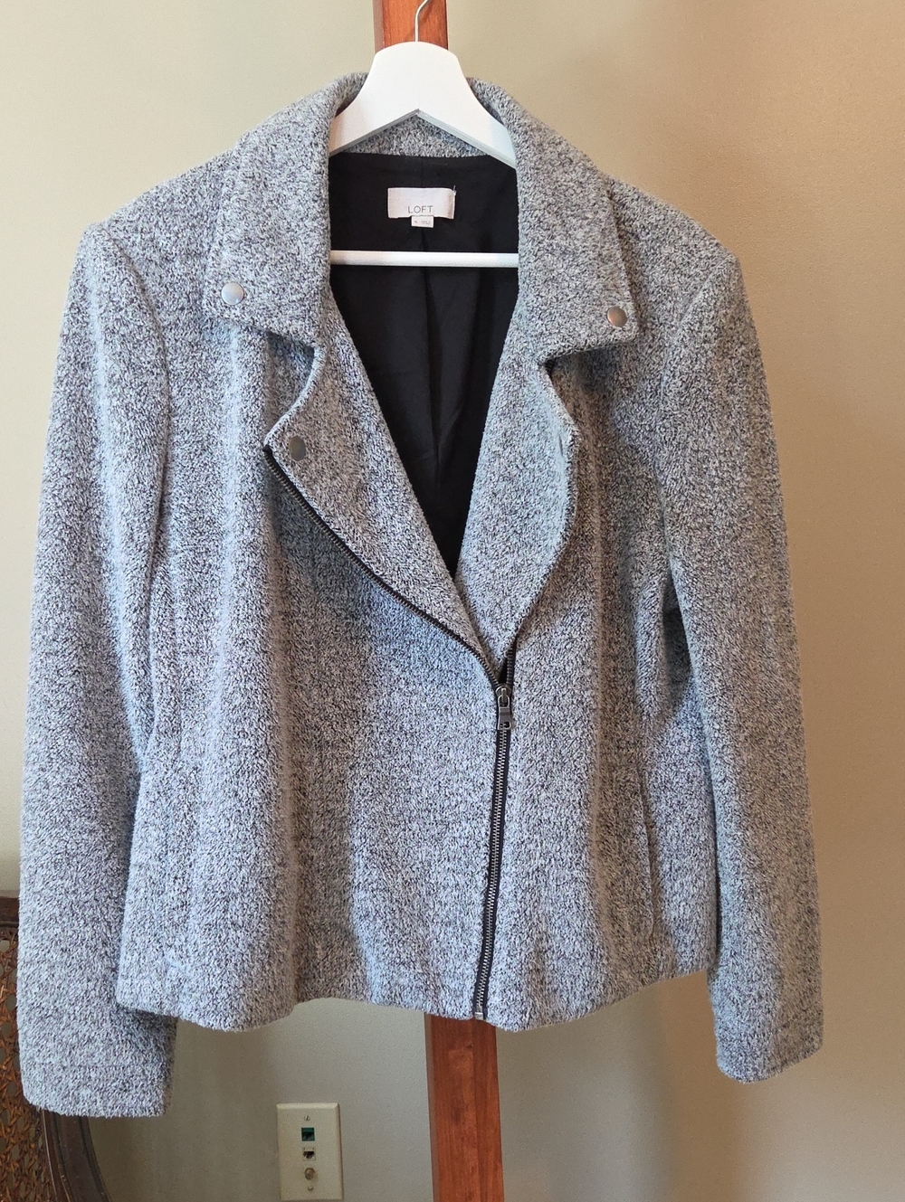 LOFT Light Gray Bouclé Moto Blazer